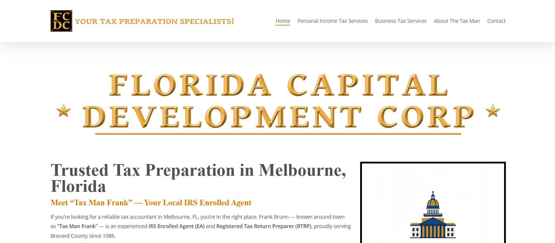 Home page of the Florida Capital Development website