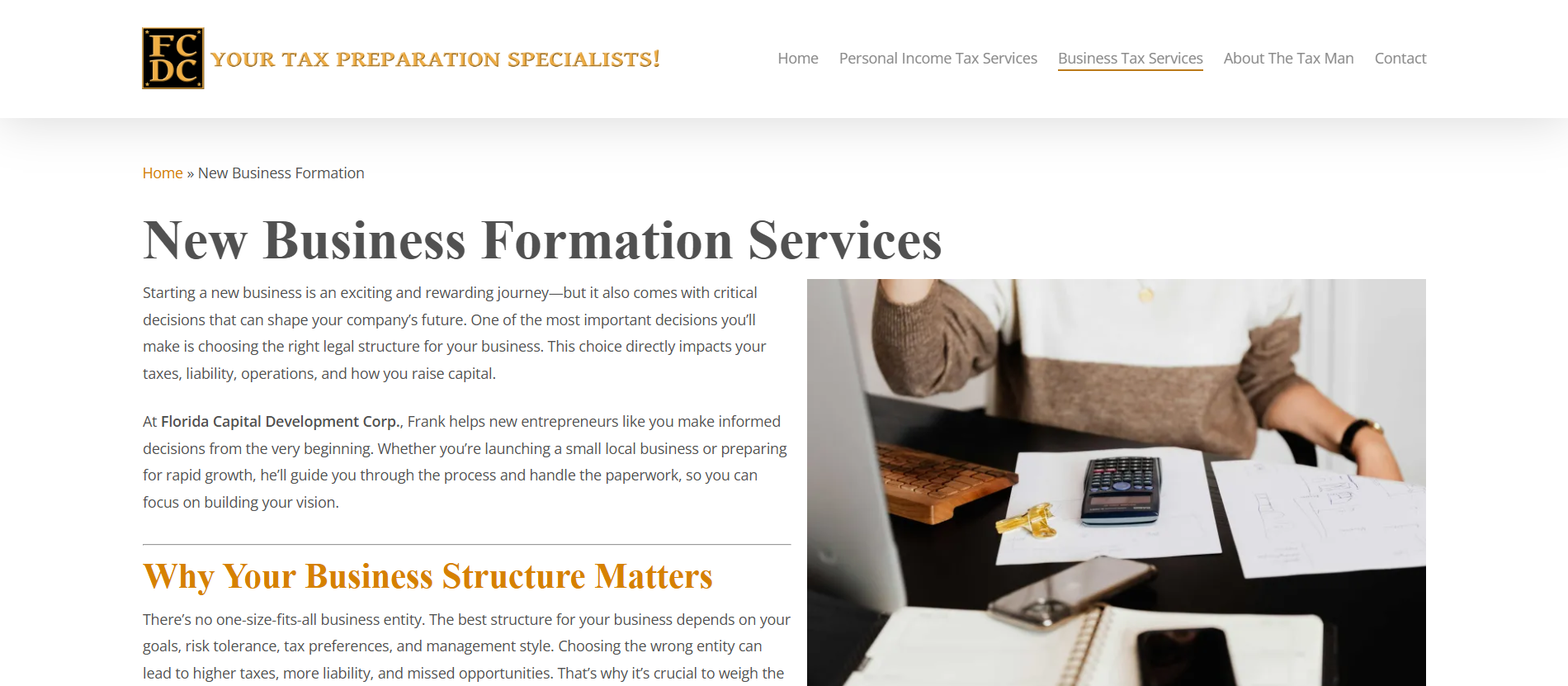The improved 'New Business Formation Services page'