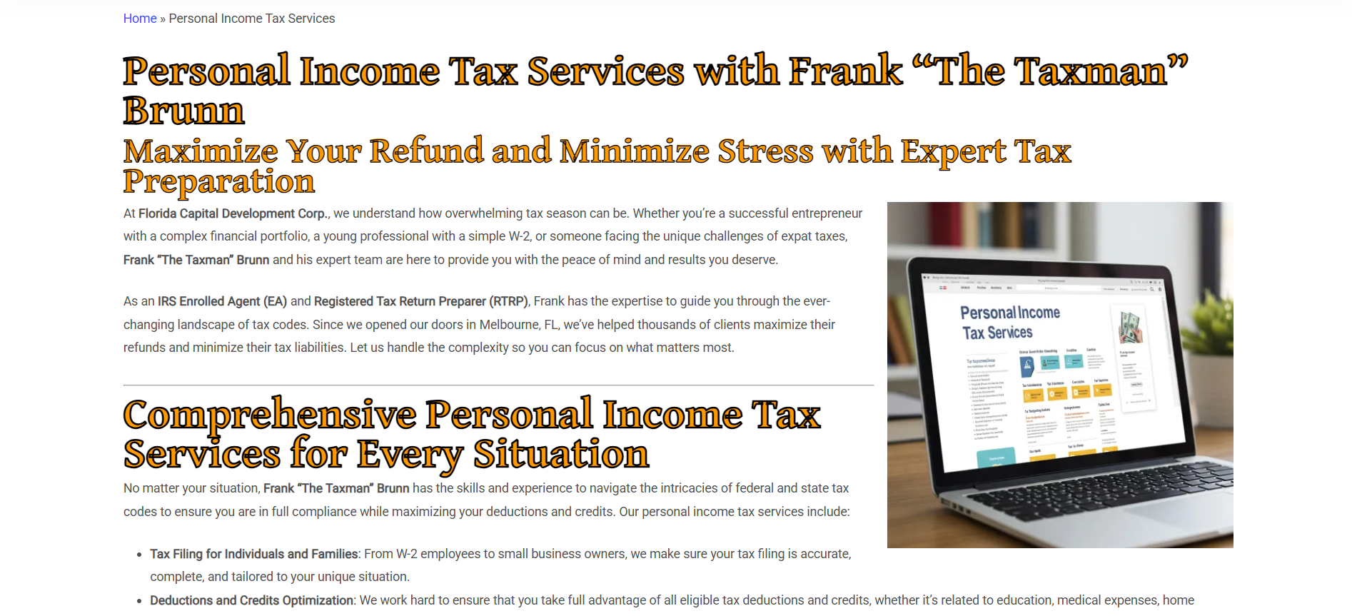 The old 'Personal Income Tax Services' page with an AI image