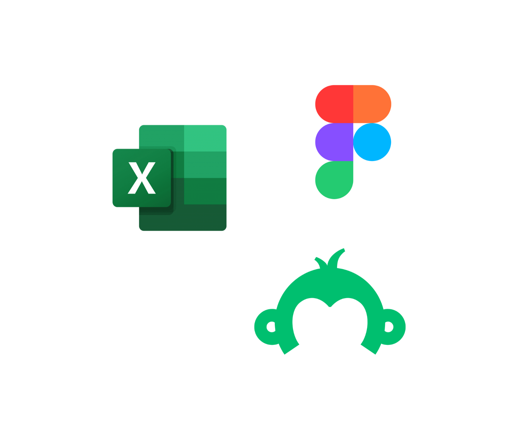 Excel, Figma, and SurveyMonkey icons