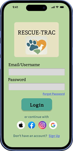 Visual mockup of the app's login screen